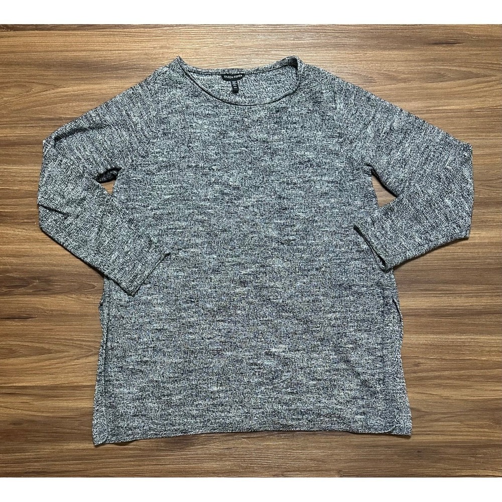 EILEEN FISHER Peruvian Organic Cotton Twisted Slub Top Marled Grey Women Sz M